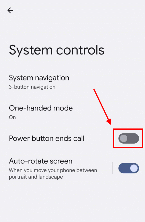 Tap the toggle switch for Power button ends call